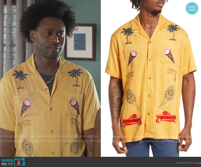 Ice Cream Lebowski Embroidered Button-Up Shirt worn by Noah Koles (Echo Kellum) on Grand Crew