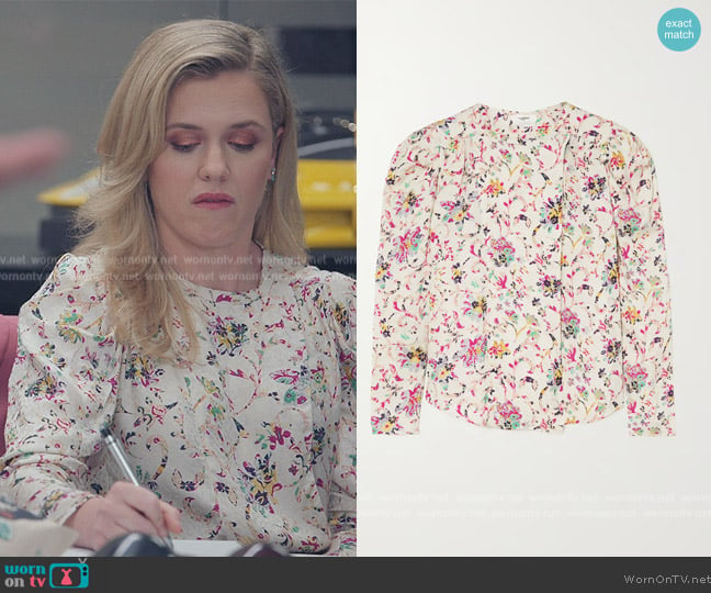 Isabel Marant Benson floral-print crepe blouse worn by Sadie Ryan (Harriet Dyer) on American Auto