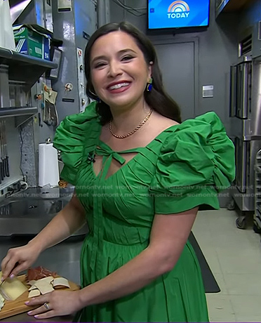 Ivy Odom's green puff sleeve pleated dress on Today