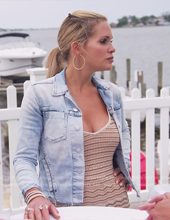 Jackie's denim jacket and stripe knit dress on The Real Housewives of New Jersey