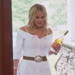 Jackie’s white cold shoulder dress on The Real Housewives of New Jersey