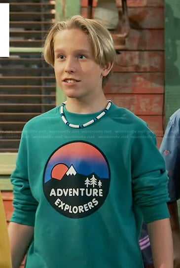 Jake’s green adventure print sweatshirt on Bunkd