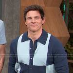 James Marsden’s blue colorblock cardigan on Access Hollywood