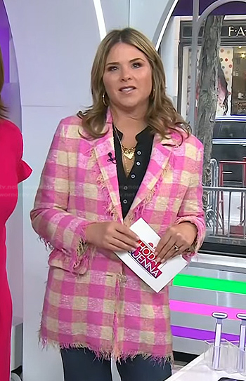Jenna's pink checked frayed blazer on Today