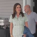 Jen Fessler’s green floral belted dress on The Real Housewives of New Jersey