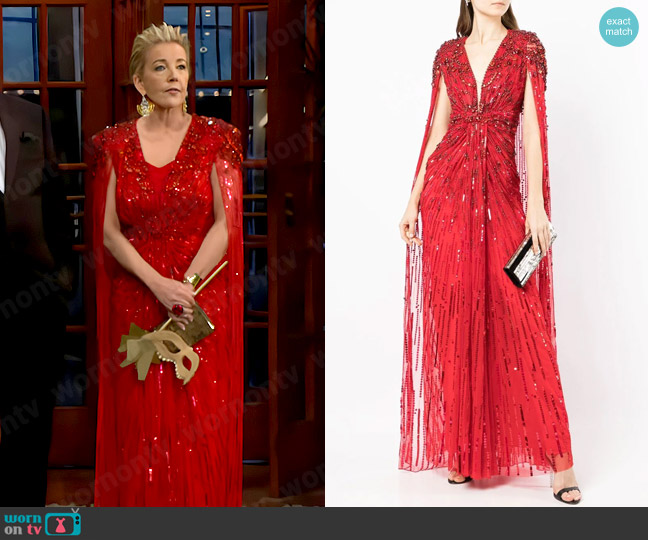 Jenny Packham Sequin-embellished Cape Gown worn by Nikki Reed Newman (Melody Thomas-Scott) on The Young and the Restless