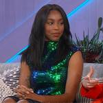 Jessica Williams’ green sequin dress on The Kelly Clarkson Show