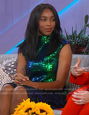 Jessica Williams' green sequin dress on The Kelly Clarkson Show