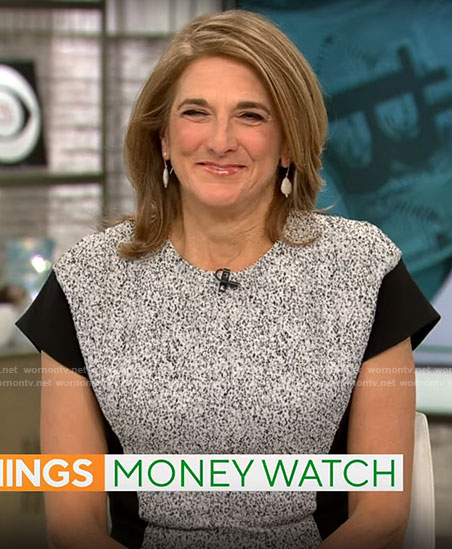 Jill Schlesinger’s speckled panel dress on CBS Mornings