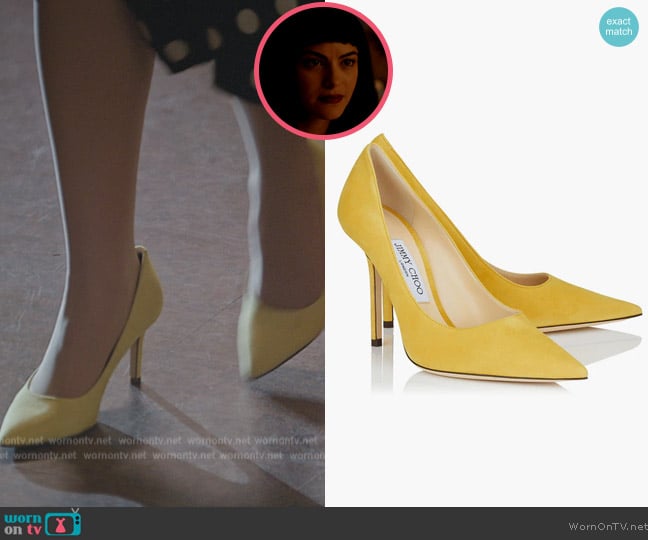 Jimmy Choo 100 Suede Pointy Toe Pumps worn by Veronica Lodge (Camila Mendes) on Riverdale