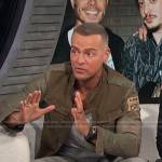 Joey Lawrence’s khaki leather sleeve military jacket on E! News