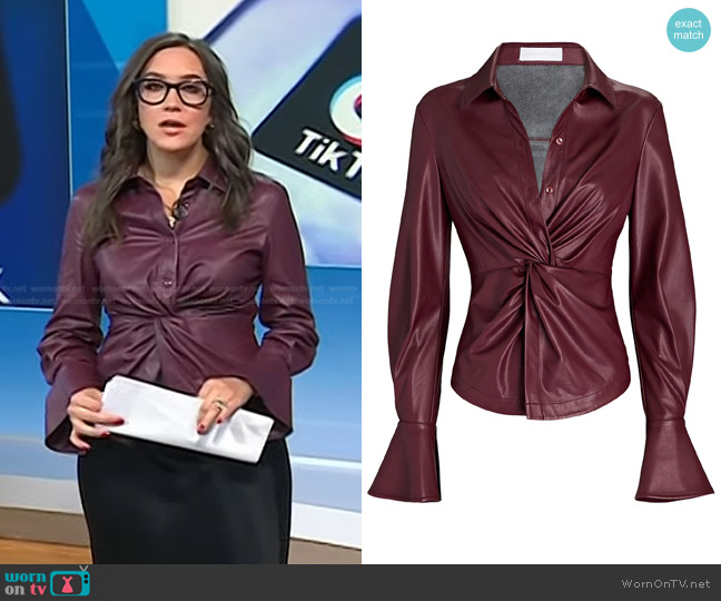 Jonathan Simkhai Louisa Twist Front Vegan Leather Shirt worn by Savannah Sellers on Today