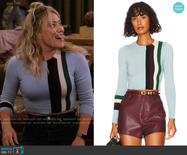 JoosTricot Long Sleeve Crop Sweater in Pool Stripes worn by Sophie (Hilary Duff) on How I Met Your Father