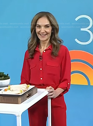 Joy Bauer's red roll tab sleeve shirt on Today