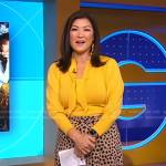 Juju’s yellow tie neck sweater and leopard belted skirt on Good Morning America