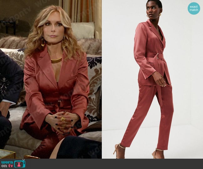 Karen Millen Tailored Satin Belted Jacket in Dusky Pink worn by Lauren Fenmore (Tracey Bregman) on The Young and the Restless