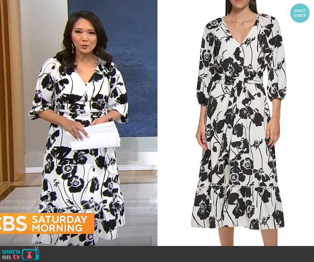 Karl Lagerfeld Printed Crepe Dress worn by Nancy Chen on CBS Mornings