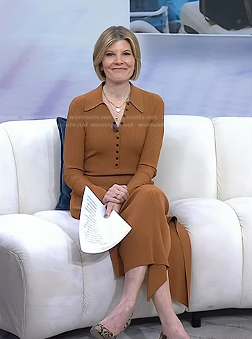 Kate Snow’s camel ribbed polo dress on Today