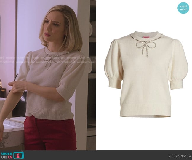 Kate Spade Faux Pearl and Rhinestone Bow Sweater worn by Amber Goldfarb (Amber Goldfarb) on Sex/Life