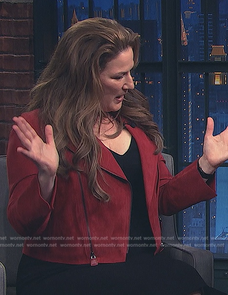 Katherine's red suede moto jacket on American Auto