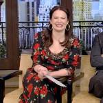 Katie Lowes’ black floral print dress on Live with Kelly and Ryan