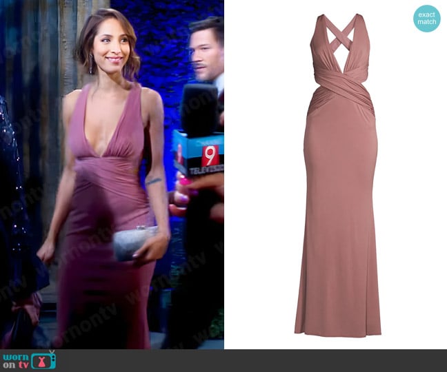 Katie May Secret Agent Criss-Cross Gown in Ash Rose worn by Lily Winters (Christel Khalil) on The Young and the Restless