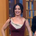 Katy Perry’s burgundy cowl neck dress on Good Morning America