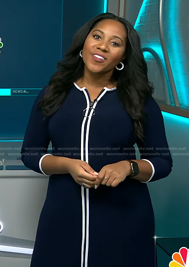 Kay Angrum’s navy contrast trim zip dress on NBC News Daily