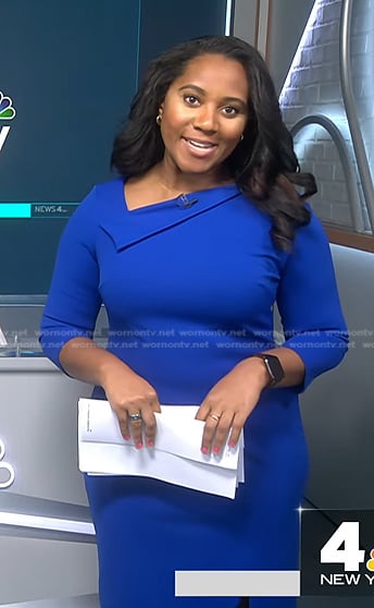 Kay’s blue asymmetric neck dress on NBC News Daily