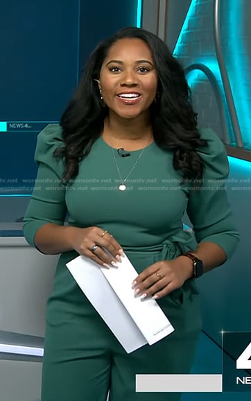 Kay Angrum's green puff sleeve jumpsuit on NBC News Daily