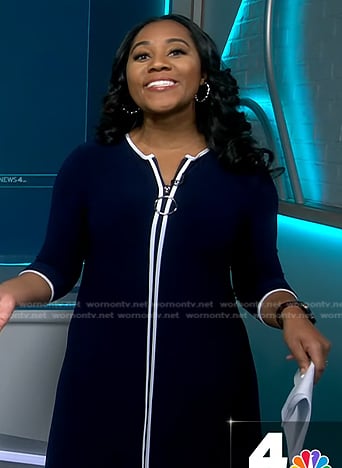 Kay Angrum’s navy contrast trim zip dress on NBC News Daily