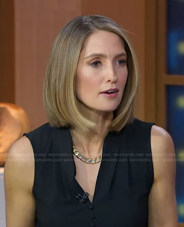 Kayna Whitworth's black button front sleeveless top on Good Morning America