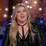 Kelly’s black leather moto jacket on The Voice