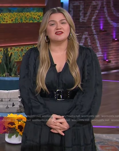 Kelly’s black ruffle mini dress on The Kelly Clarkson Show