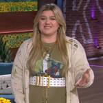 Kelly’s Kurt Cobain print dress and distressed cardigan on The Kelly Clarkson Show