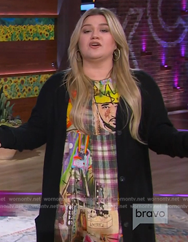 Kelly's plaid graffiti print dress on The Kelly Clarkson Show