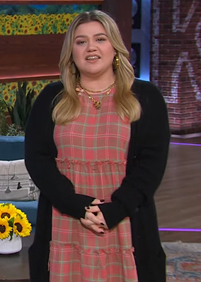 Kelly's pink plaid distressed dress on The Kelly Clarkson Show