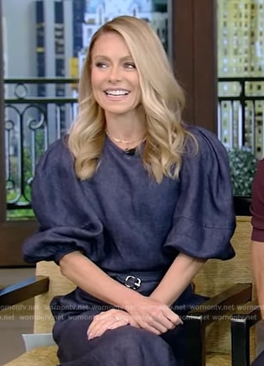 Kelly’s blue balloon sleeve dress on Live with Kelly and Ryan