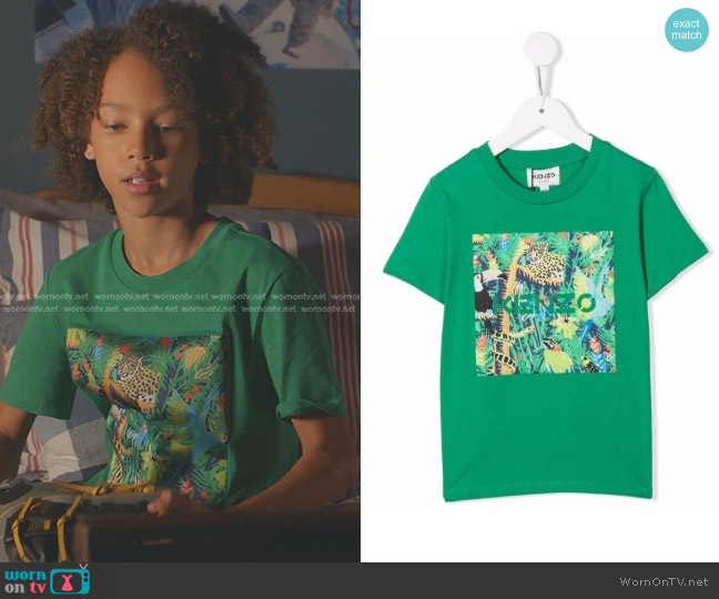 Kenzo Kids Jungle-Print Organic Cotton T-shirt worn by Denny (Declan Pratt) on 9-1-1