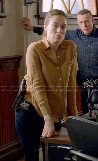 Kim's yellow gauze button down shirt on Chicago PD