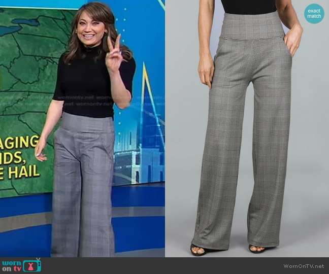 WornOnTV: Ginger’s grey plaid wide-leg pants on Good Morning America ...