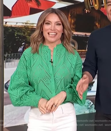 Kit’s green eyelet blouse on Access Hollywood