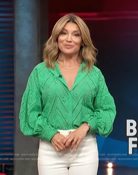 Kit’s green eyelet blouse on Access Hollywood