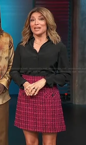 Kit’s pink tweed mini skirt on Access Hollywood