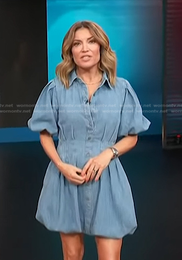 Kit’s puff sleeve denim dress on Access Hollywood