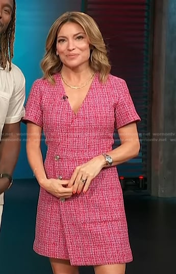 Kit’s red tweed wrap dress on Access Hollywood