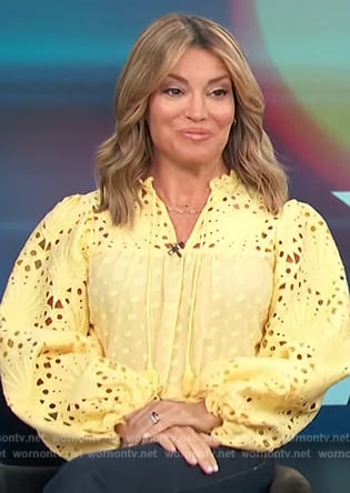 Kit’s yellow lace blouse on Access Hollywood