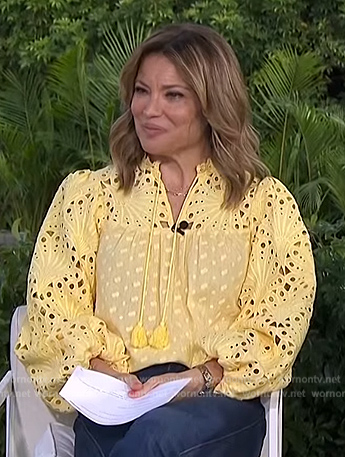 Kit’s yellow lace blouse on Access Hollywood
