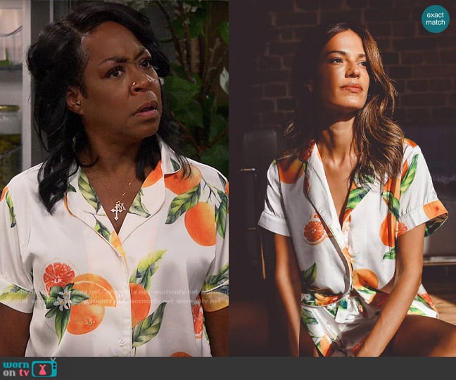 Koa Collective Paloma Pajamas worn by Tina Butler (Tichina Arnold) on The Neighborhood