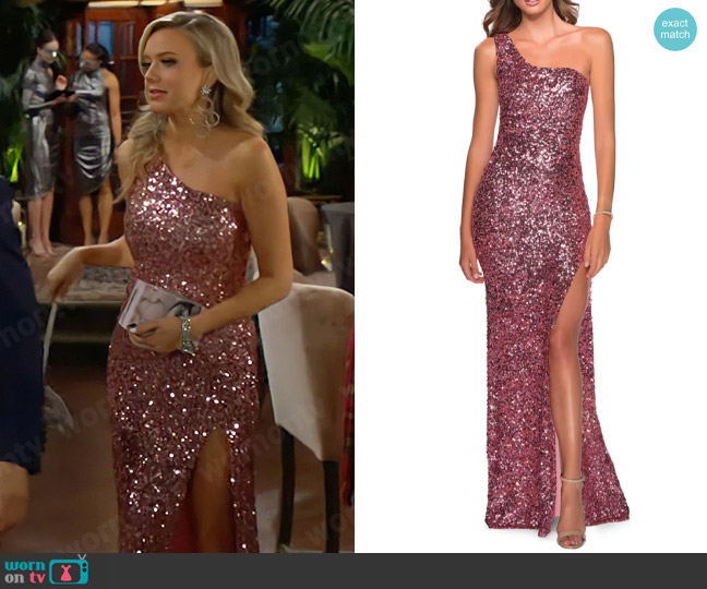 La Femme One-Shoulder Sequin Gown worn by Abby Newman (Melissa Ordway) on The Young and the Restless